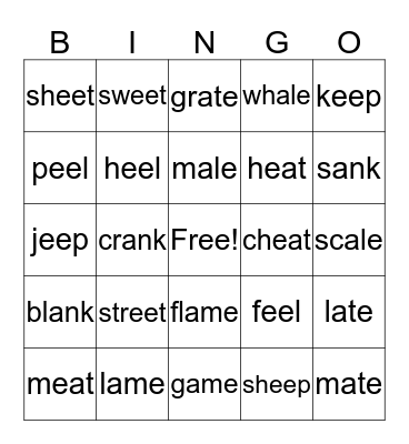 Word Families Bingo Card