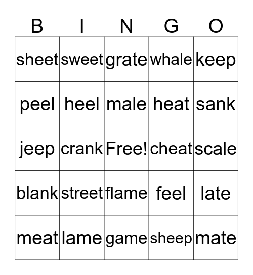 Word Families Bingo Card