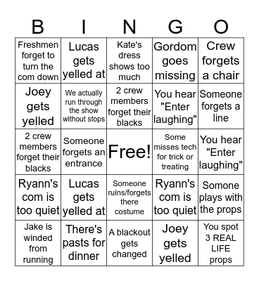 Fall Show 2017 Bingo Card