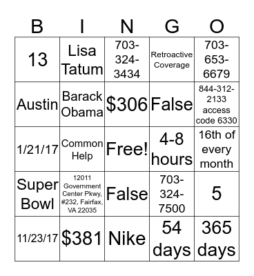 Untitled Bingo Card