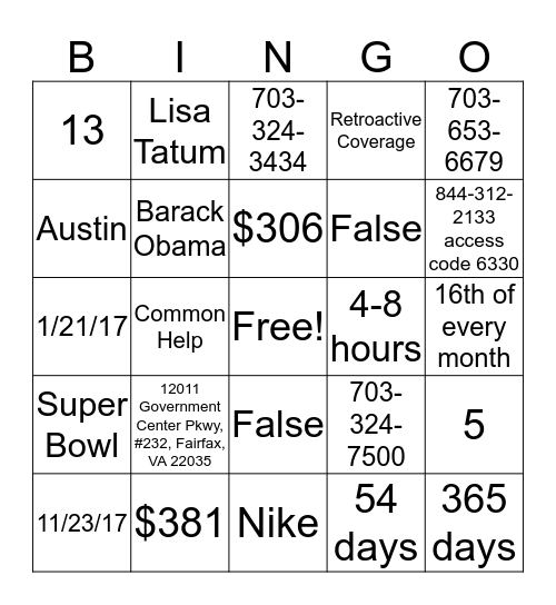Untitled Bingo Card