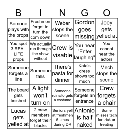 Fall Show 2017 Bingo Card