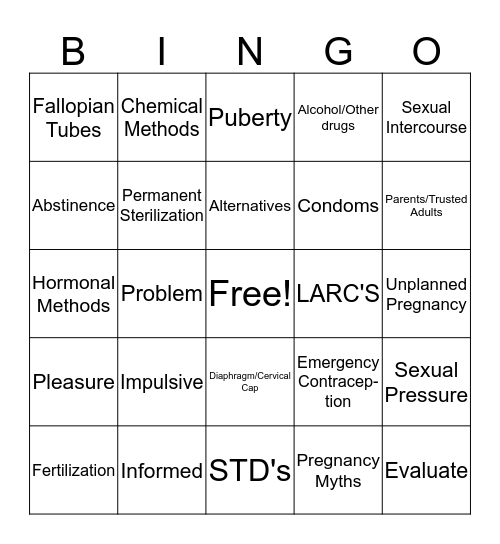 Sexual Decision Making Bingo Card