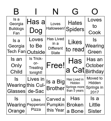 Halloween Find Someone Who... Bingo Card