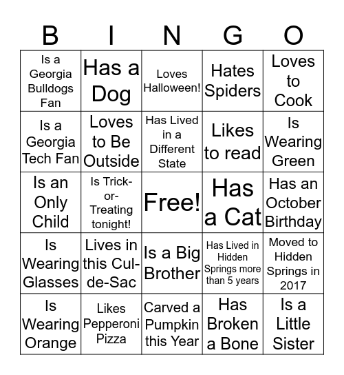 Halloween Find Someone Who... Bingo Card