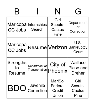 Career Kick Starter Bingo Card