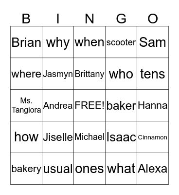 Week 2 Bingo Card