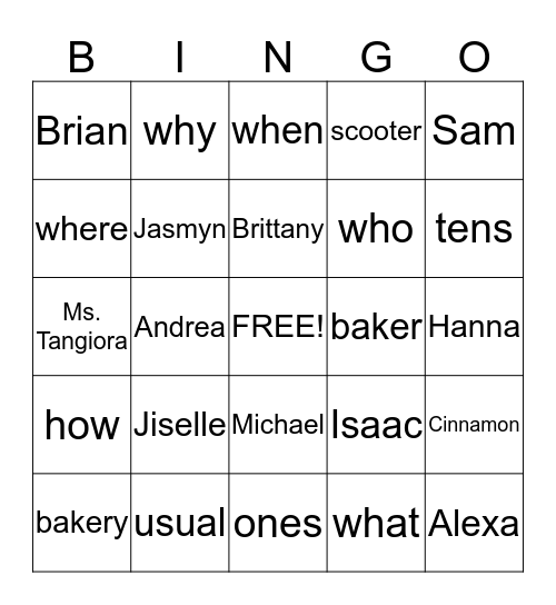 Week 2 Bingo Card