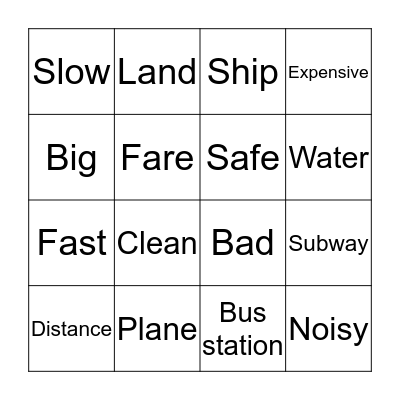 Means of Transportation Bingo Card