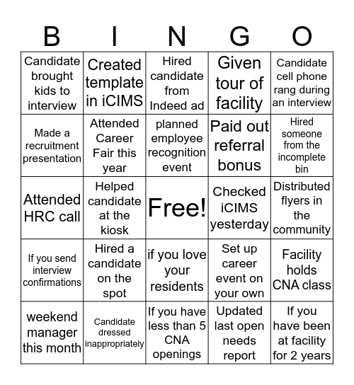 HRC Bingo!  Bingo Card