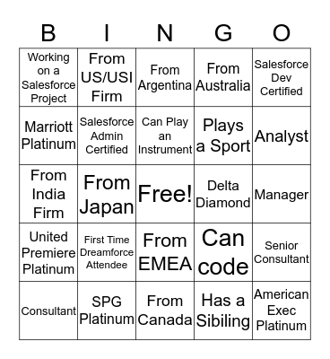 Ambassador Bingo! Bingo Card