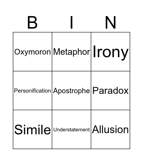 Figurative Language Bingo Card