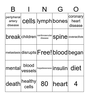 Health Bingo Card