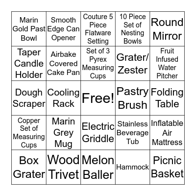Amanda's Bridal Shower Bingo Card