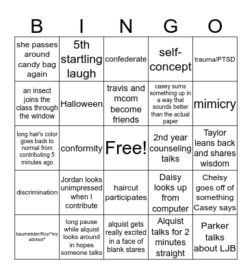 Social & Emotion Bingo Card