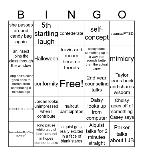 Social & Emotion Bingo Card