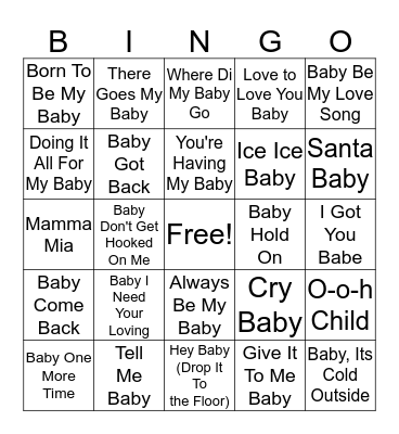 Kelsey's Baby Music Bingo Card
