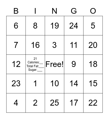 QR Code Nutrition/Fitness Bingo Card