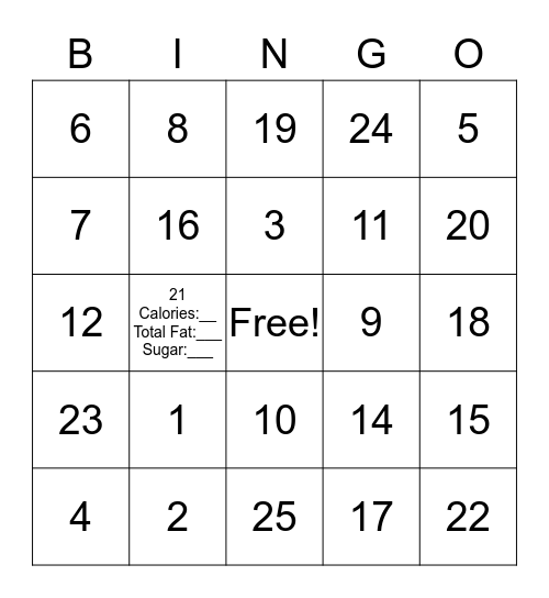 QR Code Nutrition/Fitness Bingo Card