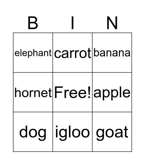 Test Bingo Card