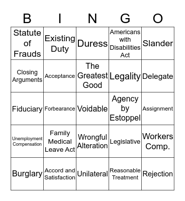 Midterm Review Bingo Card