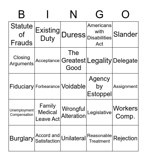 Midterm Review Bingo Card