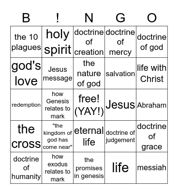 Elise's christan studies bingo Card