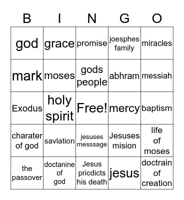 Davids christan studys bingo Card