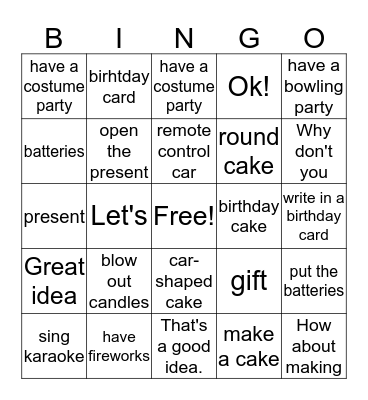 Let's open their present first! Bingo Card