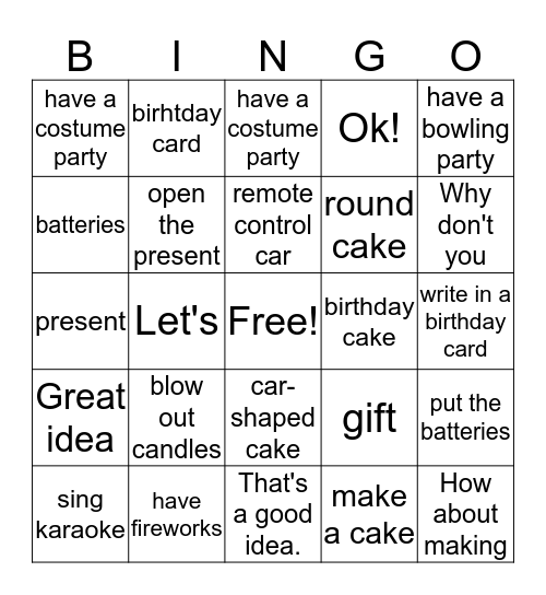 Let's open their present first! Bingo Card