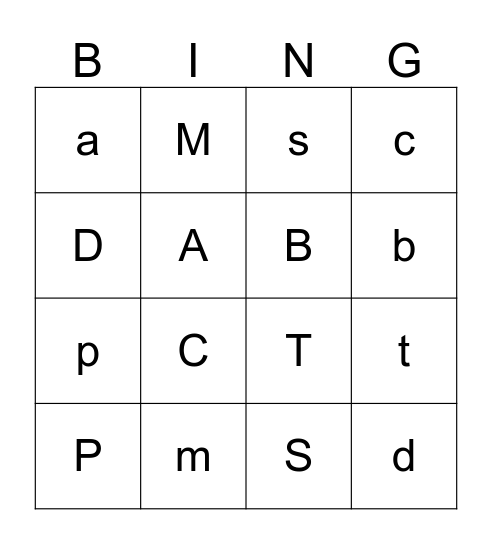 Sounds m,t,s,a,p Bingo Card