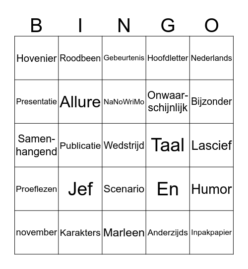 De Hovenier van Eden Bingo Card