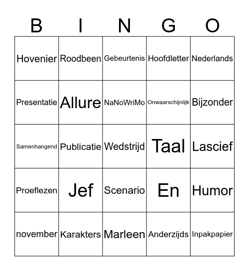 De Hovenier van Eden Bingo Card