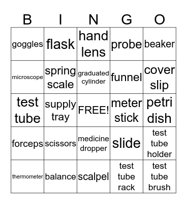 Science Tools Bingo Card