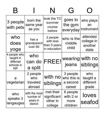 Community Builder Bingo Card