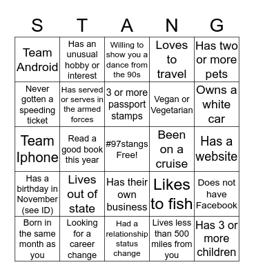 20th Reunion Bingo Card