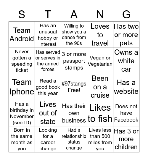 20th Reunion Bingo Card