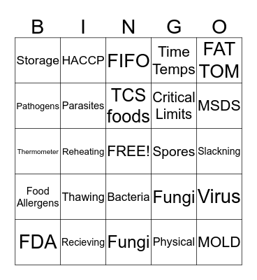 Food Safety Bingo Card