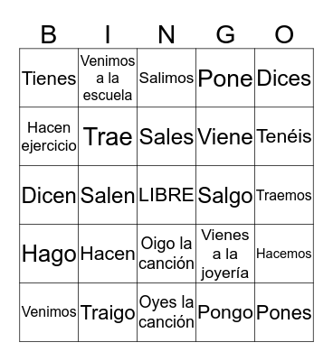 4.1. GO VERBS Bingo Card