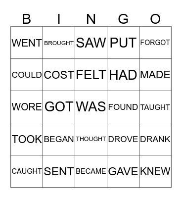VERBS IN THE PAST Bingo Card