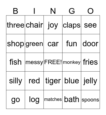 Articulation Bingo Card