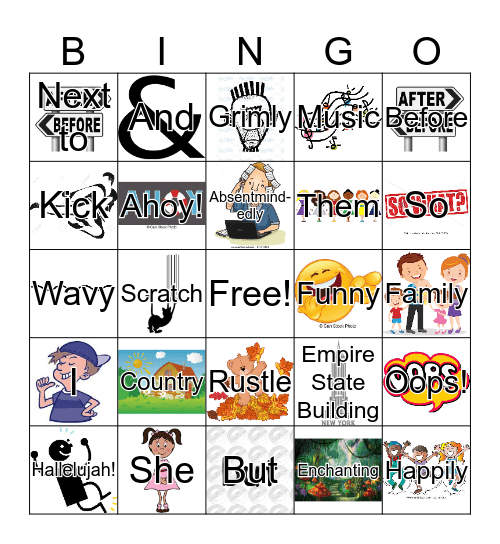 Parts Of Speech Bingo Card
