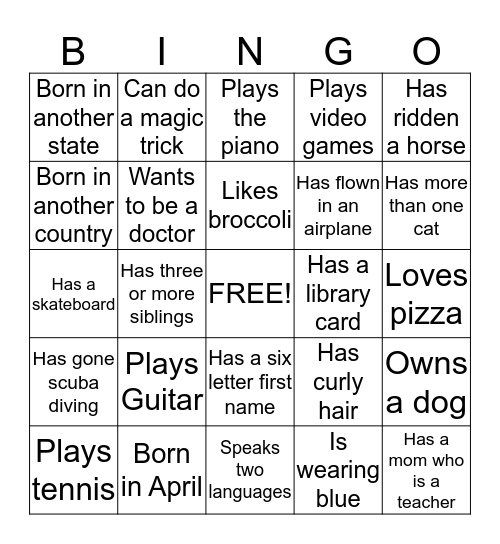 Get to Know You Bingo Card