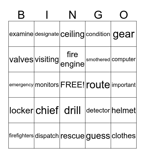 A Trip to the Firehouse Bingo Card