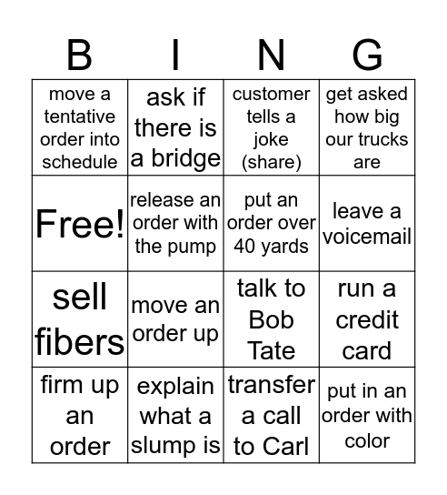 Disptach Bingo Card