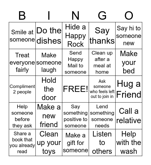 25 Days of Kindness Bingo Card