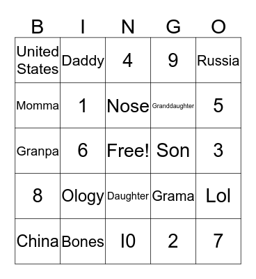 Medical Term Bingo Card