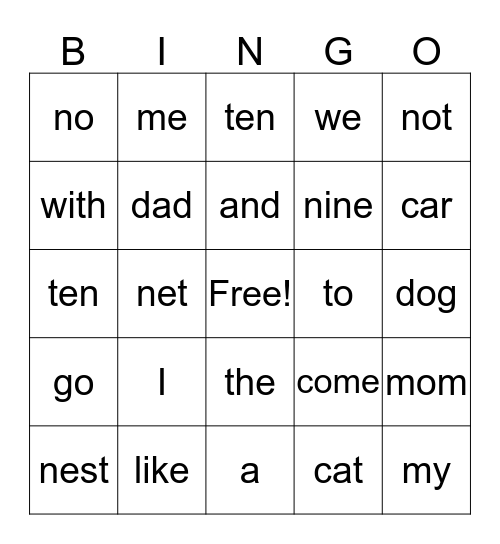 sight n Bingo Card