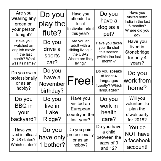 Diwali Bingo Card