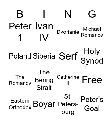 Russia  Bingo Card